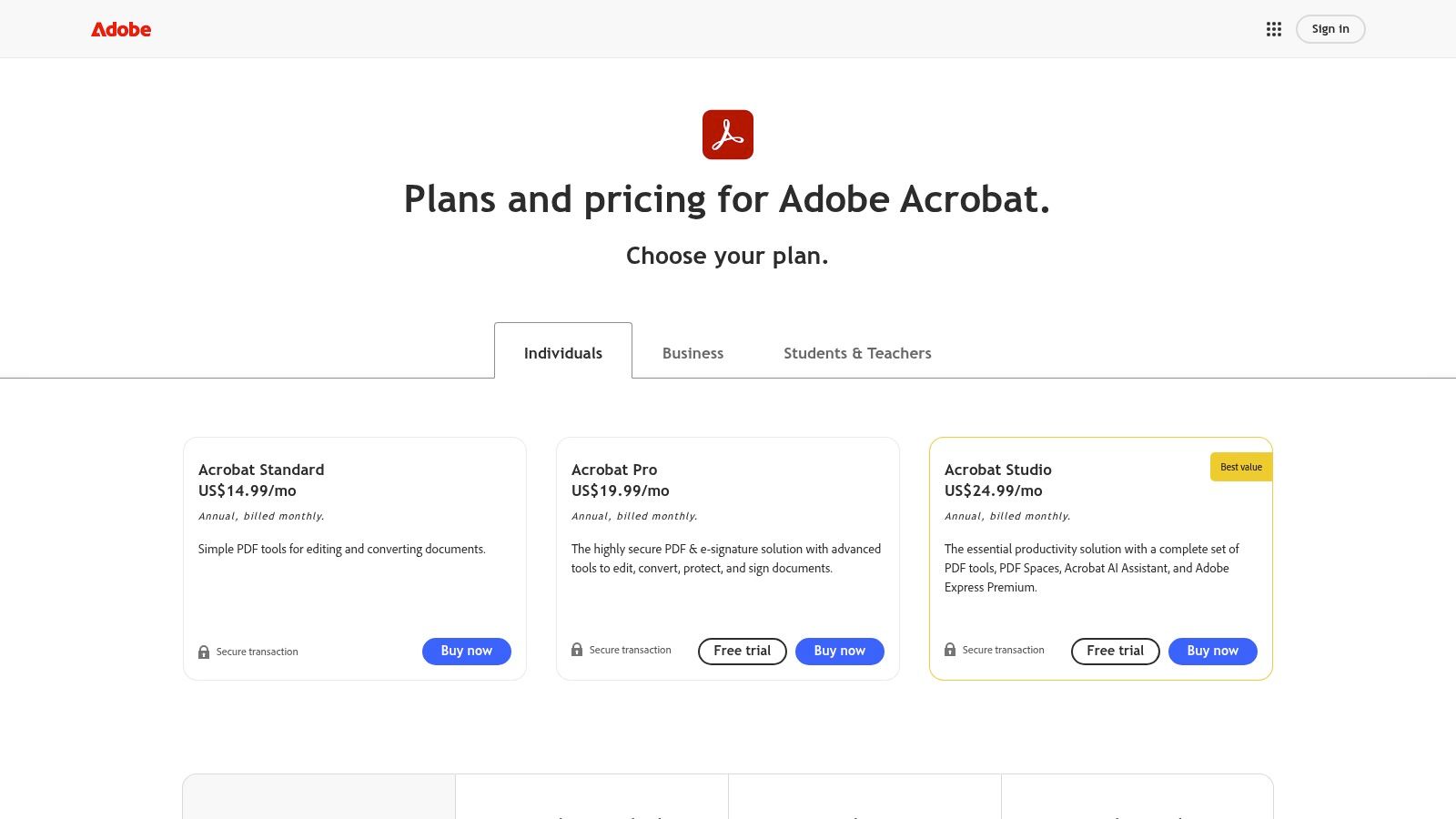 Adobe Acrobat Sign (within Adobe Acrobat plans)