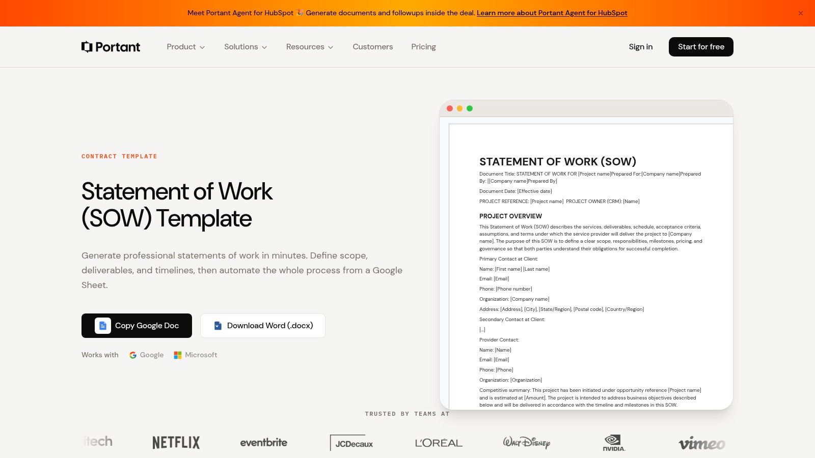 LegalZoom, Statement of Work Template