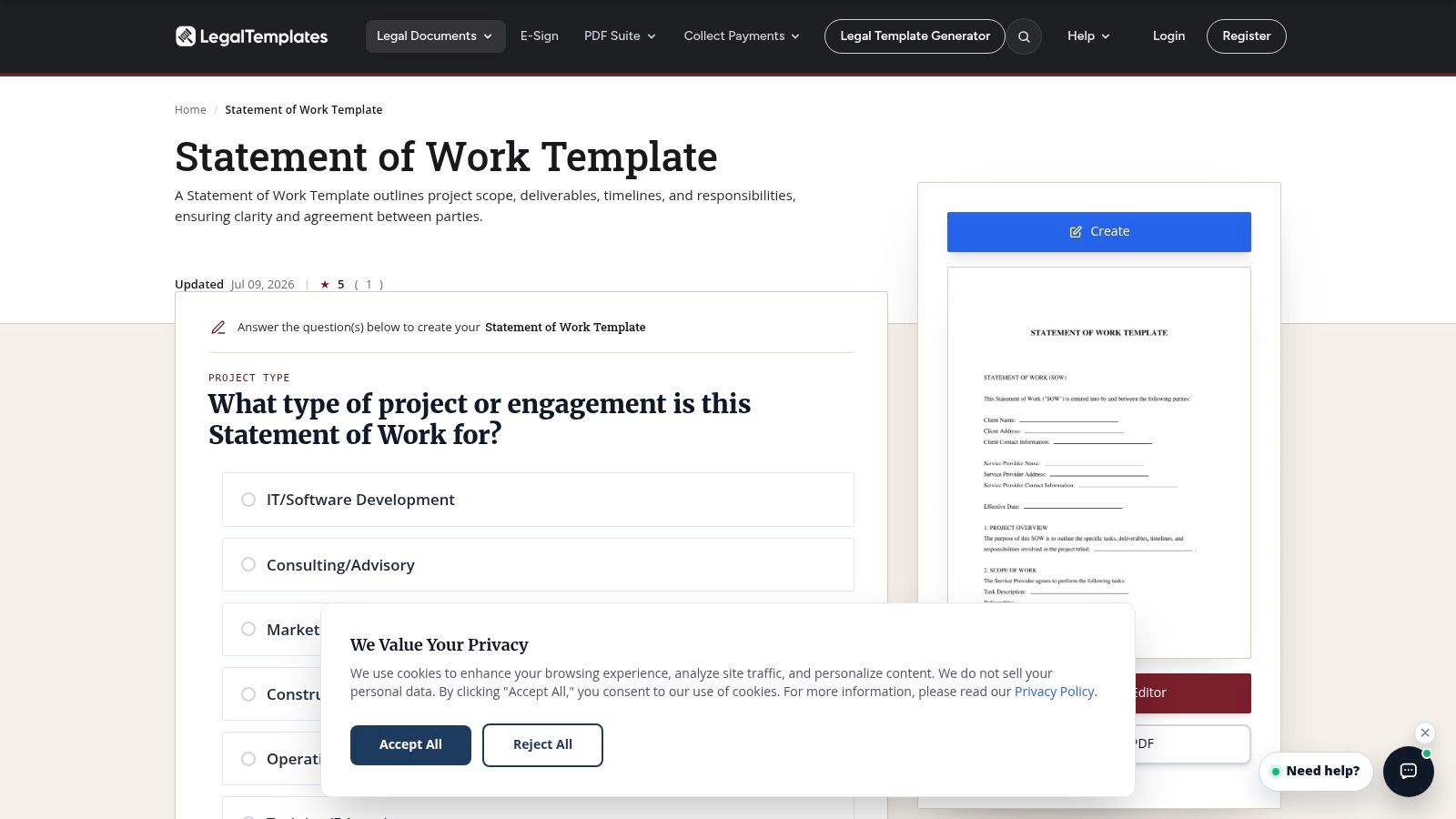 LegalTemplates, Statement of Work Generator